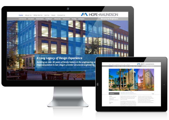Hope-Amundson Structural Engineers Web Design on Monitor and Tablet
